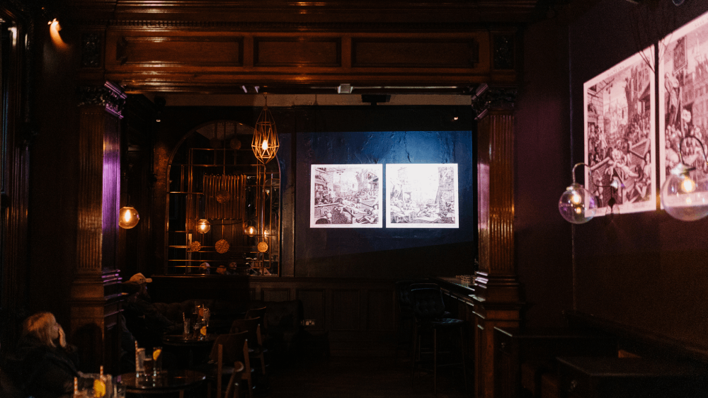 Belfast By The Glass animations of Belfast's history projected on venue wall