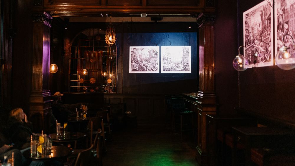 Belfast By The Glass animated chapter projected on the wall