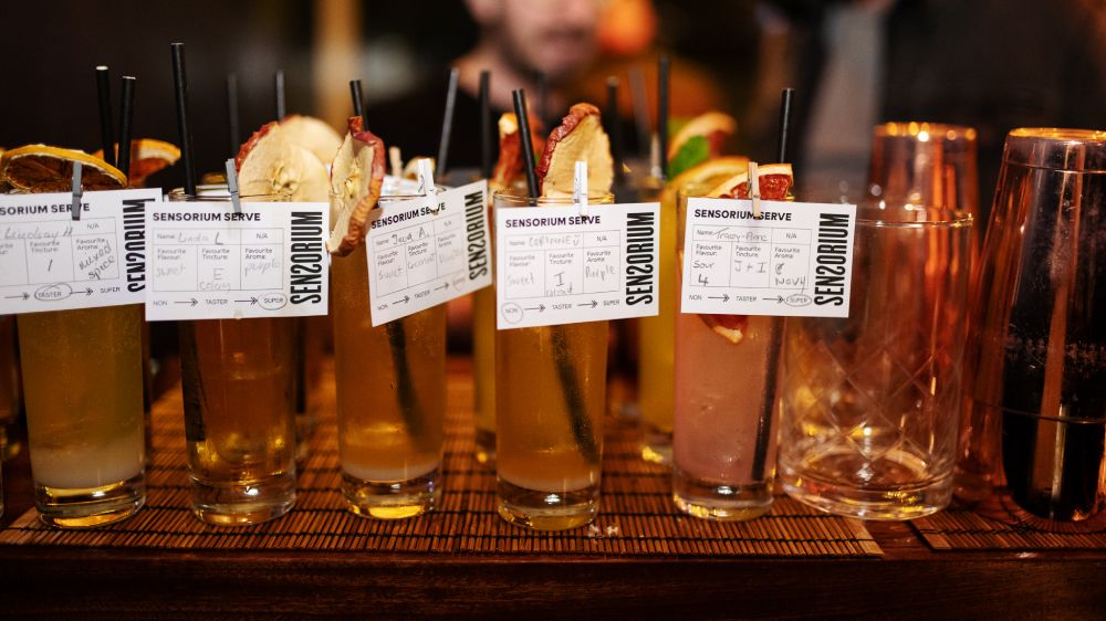 Line up of guests' cocktails at Sensorium